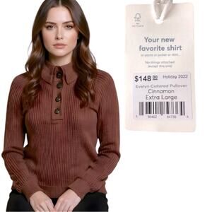 Marine Layer Evelyn wool Blend Sweater Knit Dream Yarn Collared Cinnamon NWT XL